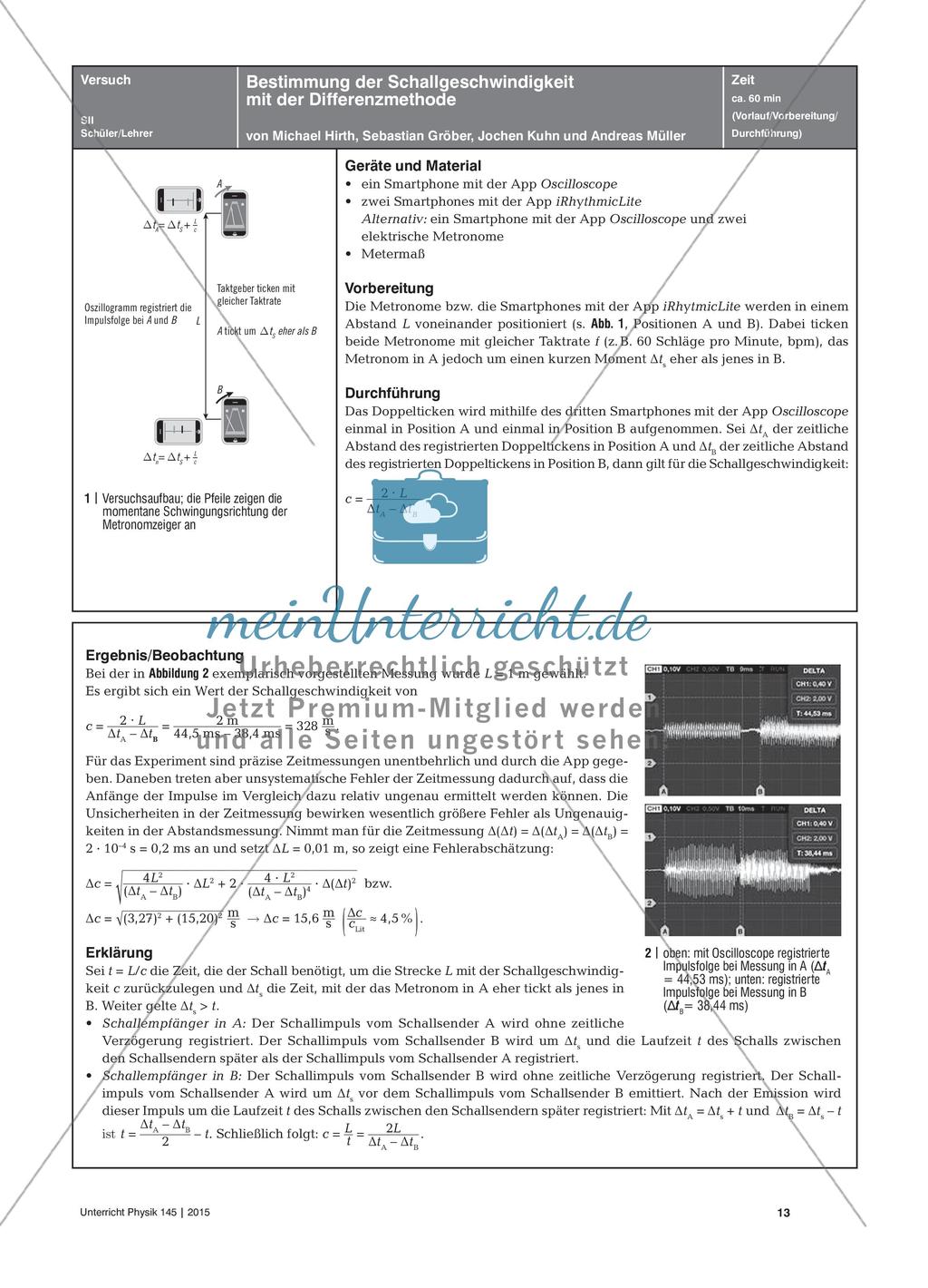 Bestimmung der Schallgeschwindigkeit mit der Differenzmethode Preview 2
