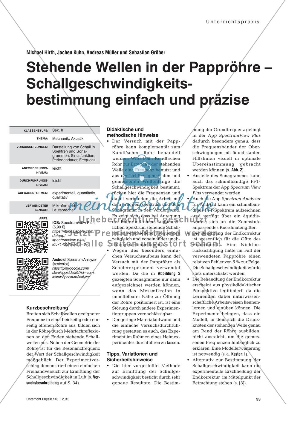 Stehende Wellen in der Pappröhre – Schallgeschwindigkeitsbestimmung einfach und präzise Preview 1
