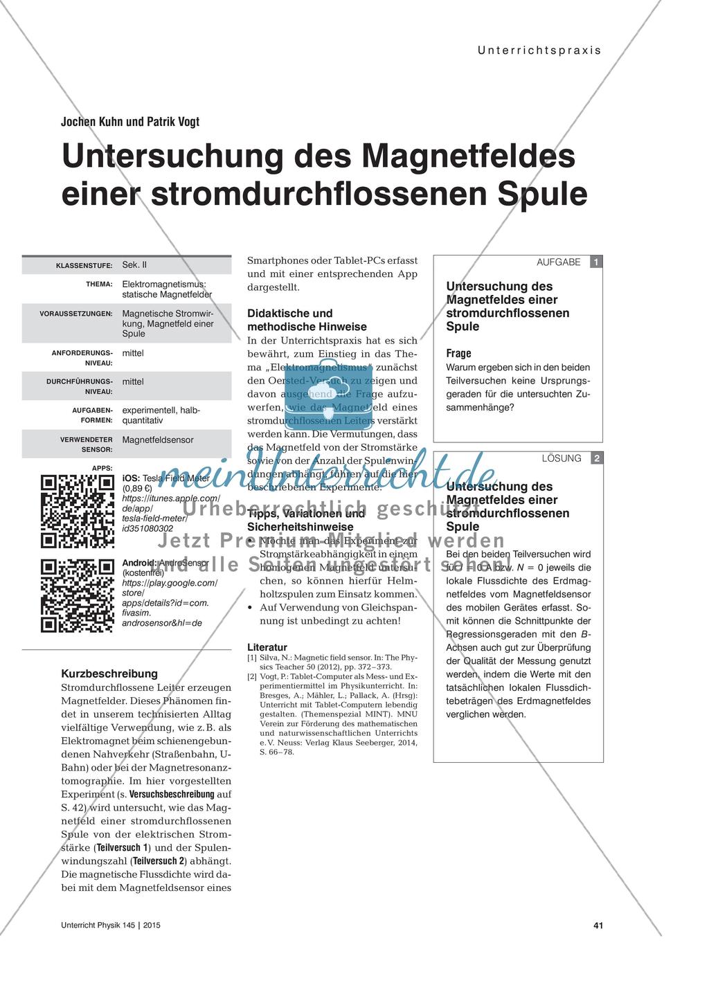 Untersuchung des Magnetfeldes einer stromdurchflossenen Spule Preview 1