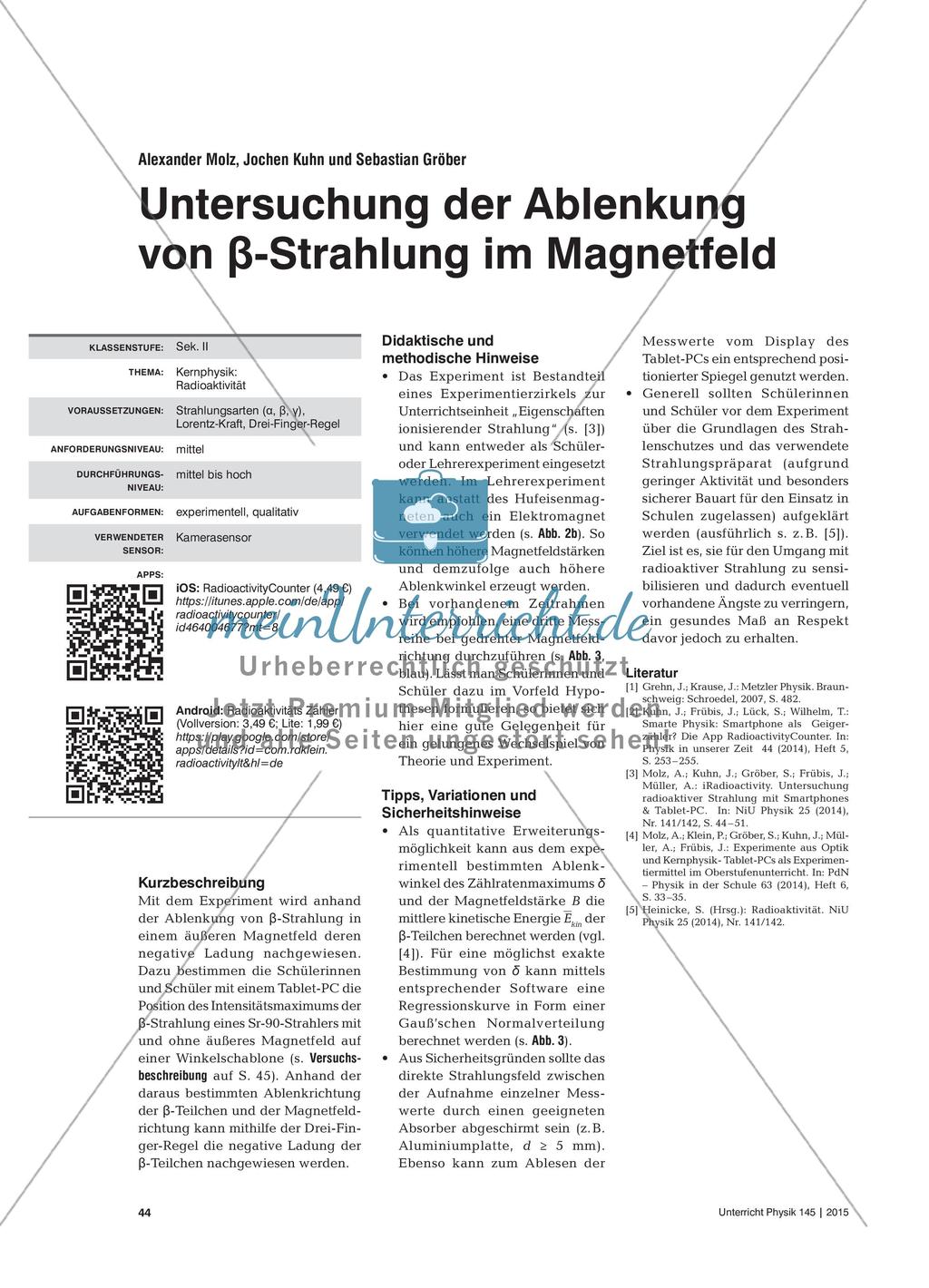Untersuchung der Ablenkung von β-Strahlung im Magnetfeld Preview 1