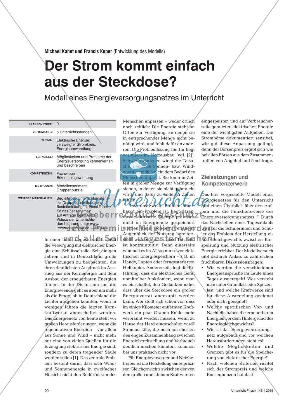 Der Strom kommt einfach aus der Steckdose? - Modell eines Energieversorgungsnetzes im Unterricht Preview 1