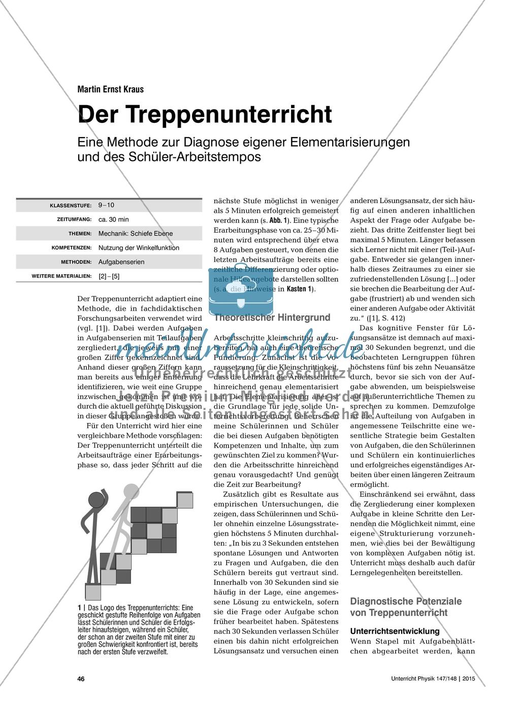Der Treppenunterricht - Eine Methode zur Diagnose eigener Elementarisierungen und des Schüler-Arbeitstempos Preview 1