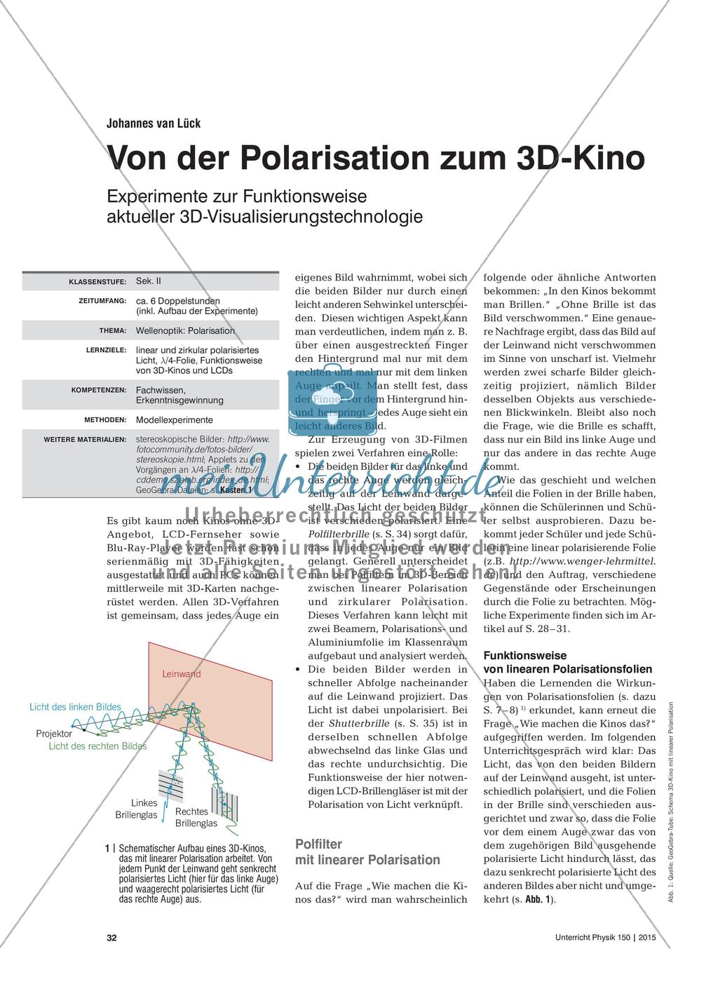 Von der Polarisation zum 3D-Kino - Experimente zur Funktionsweise aktueller 3D-Visualisierungstechnologie Preview 1