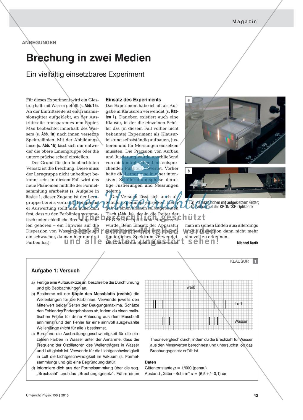 Brechung in zwei Medien - Ein vielfältig einsetzbares Experiment Preview 1
