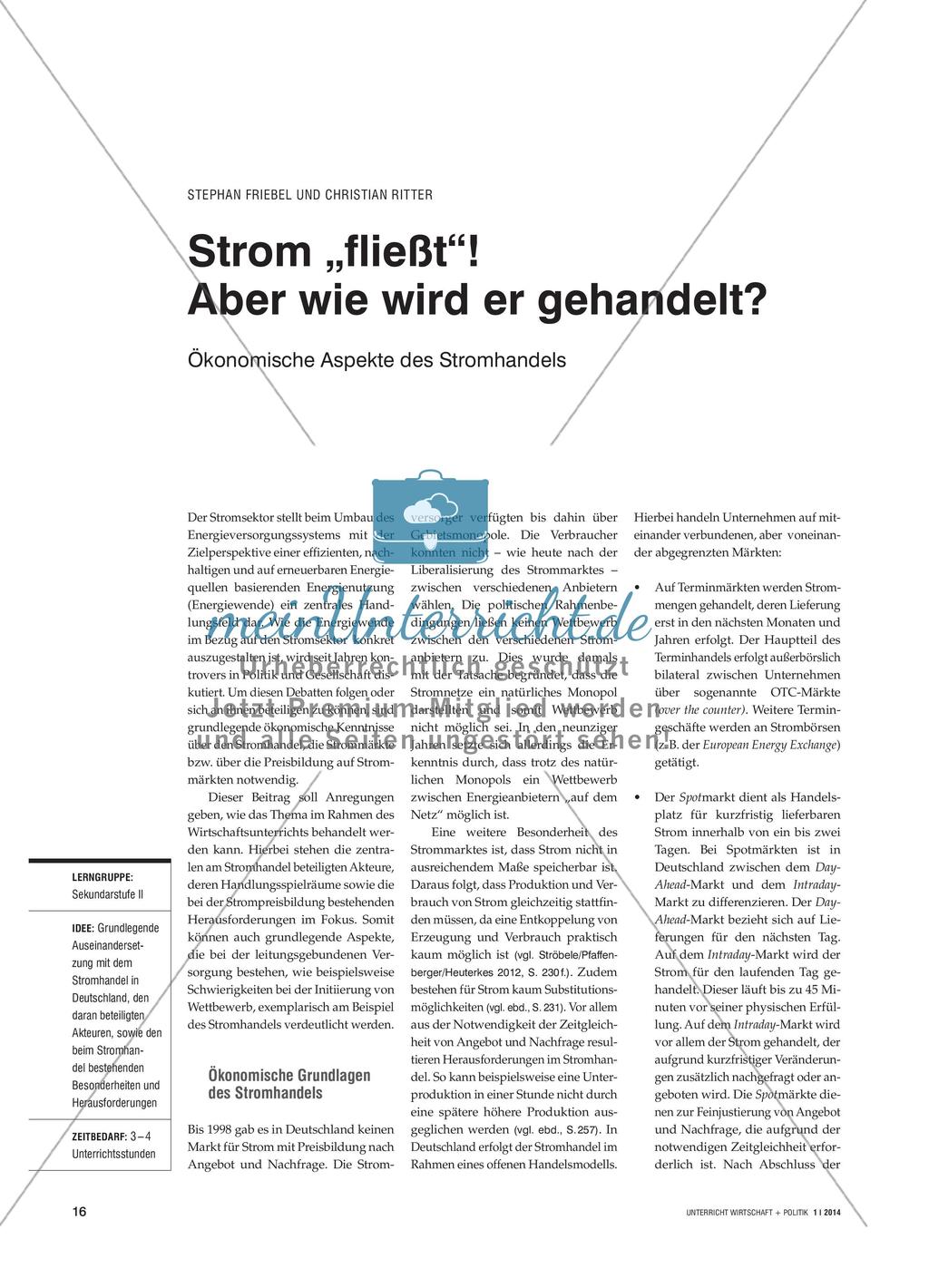 Strom „fließt“! Aber wie wird er gehandelt? - Ökonomische Aspekte des Stromhandels Preview 1