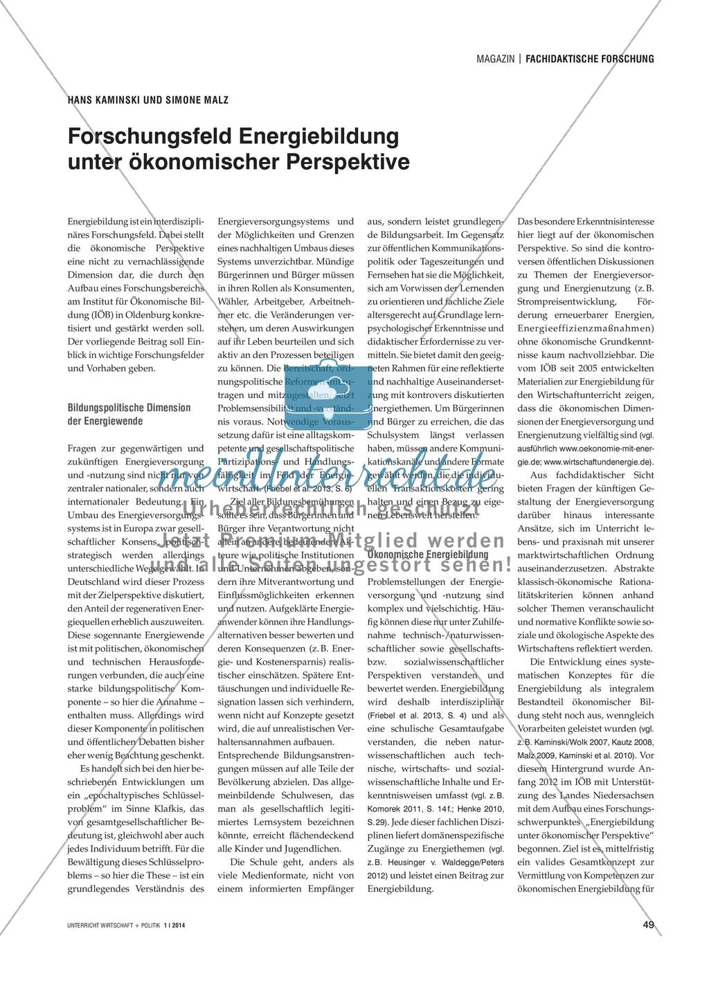 Forschungsfeld Energiebildung unter ökonomischer Perspektive Preview 1