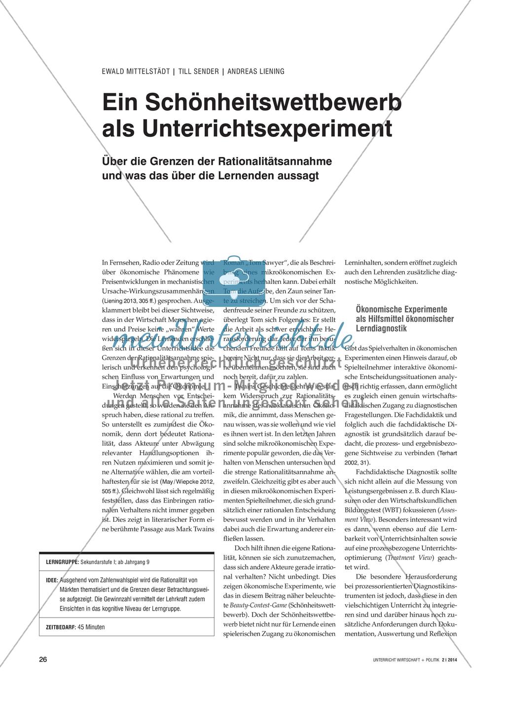 Ein Schönheitswettbewerb als Unterrichtsexperiment Preview 1