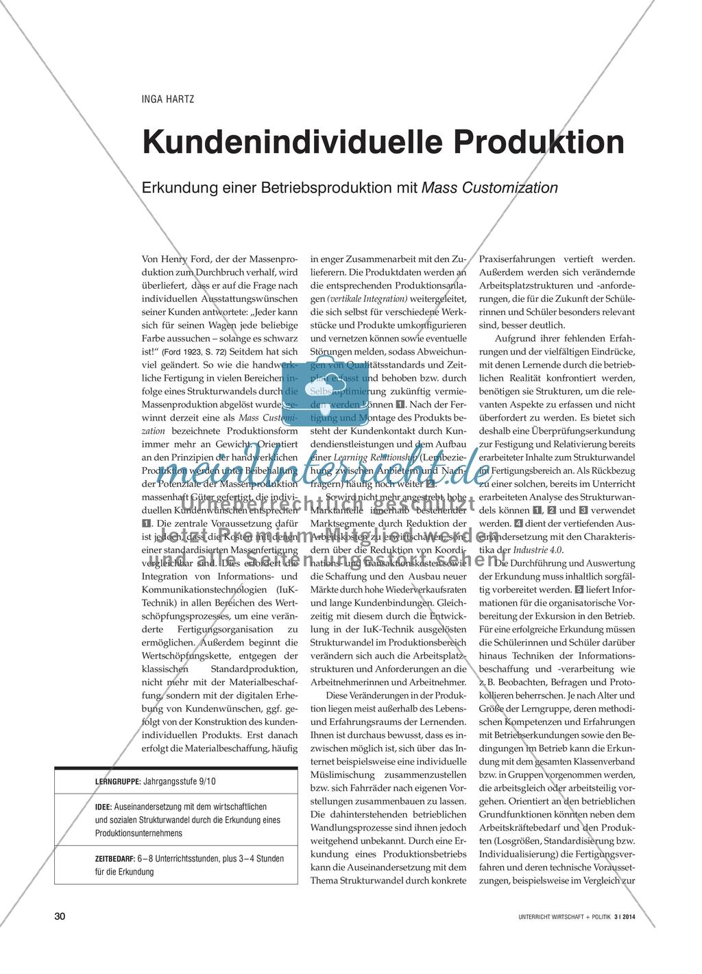 Kundenindividuelle Produktion - Erkundung einer Betriebsproduktion mit Mass Customization Preview 1