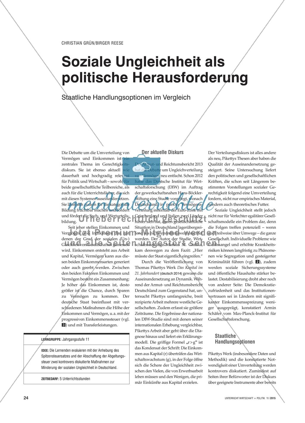 Soziale Ungleichheit als politische Herausforderung - Staatliche Handlungsoptionen im Vergleich Preview 1