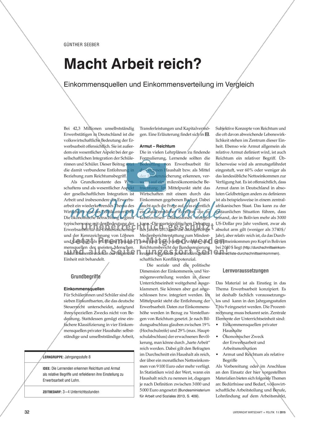Macht Arbeit reich? - Einkommensquellen und Einkommensverteilung im Vergleich Preview 1