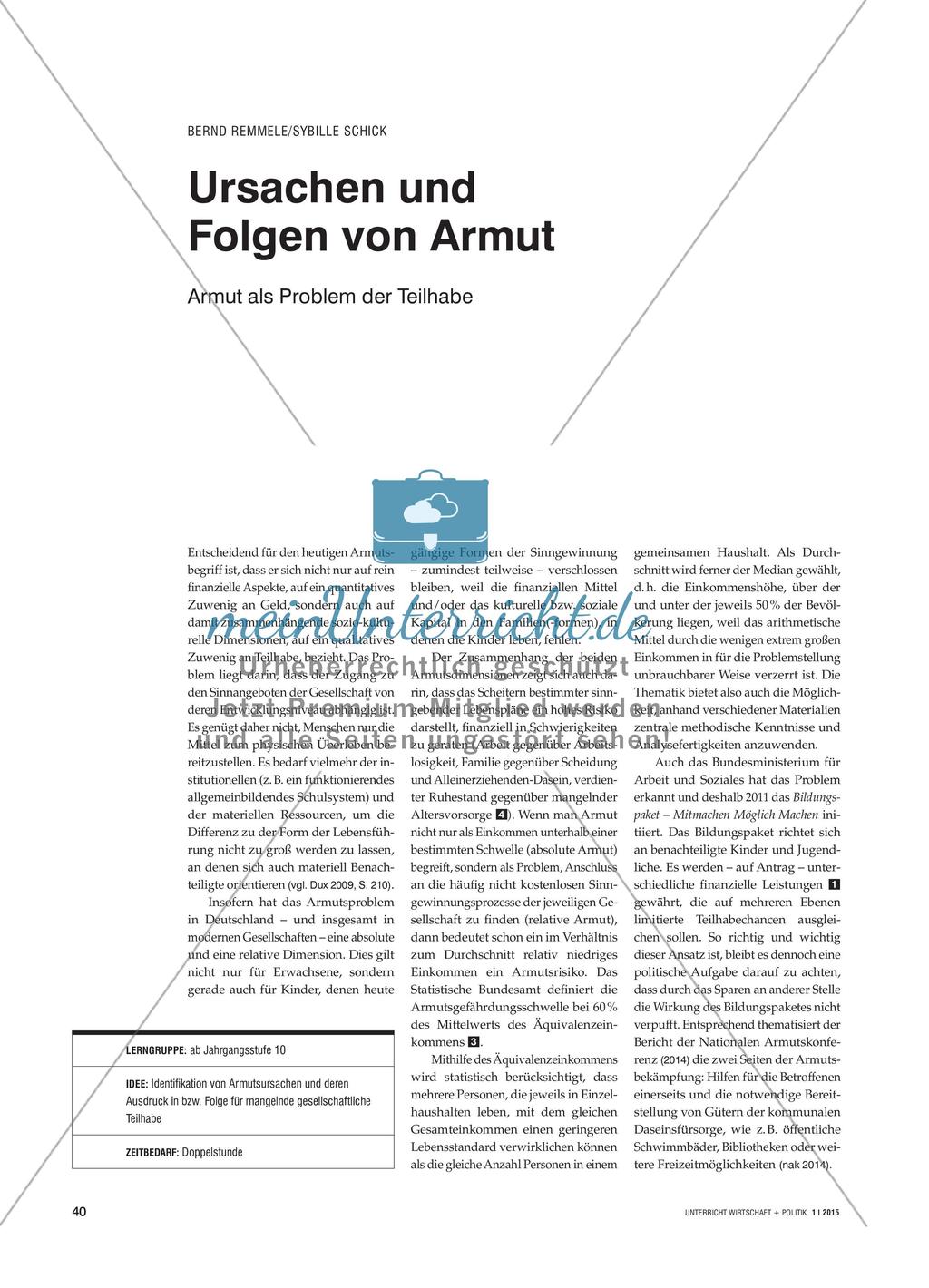 Ursachen und Folgen von Armut - Armut als Problem der Teilhabe Preview 1