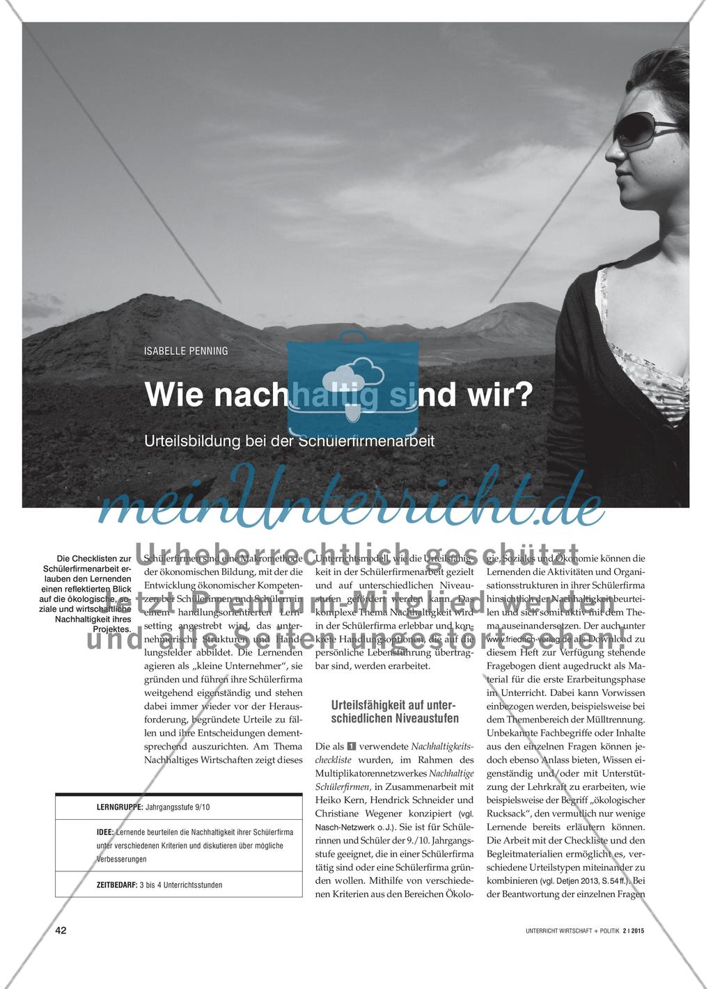 Wie nachhaltig sind wir? - Urteilsbildung bei der Schülerfirmenarbeit Preview 1
