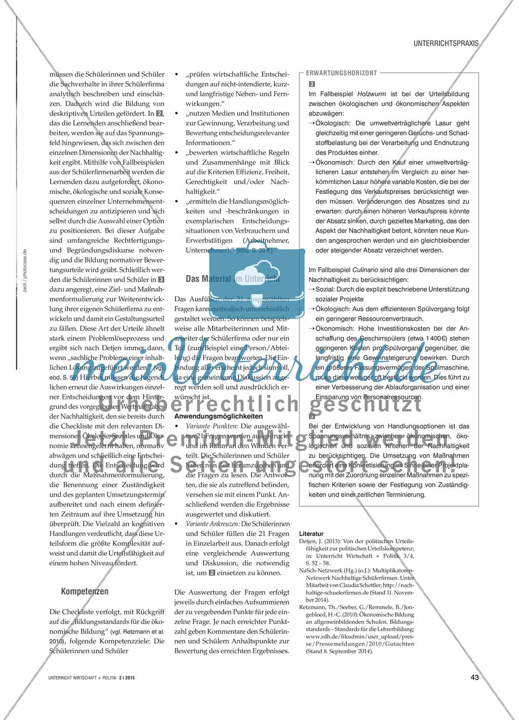 Wie nachhaltig sind wir? - Urteilsbildung bei der Schülerfirmenarbeit Preview 2