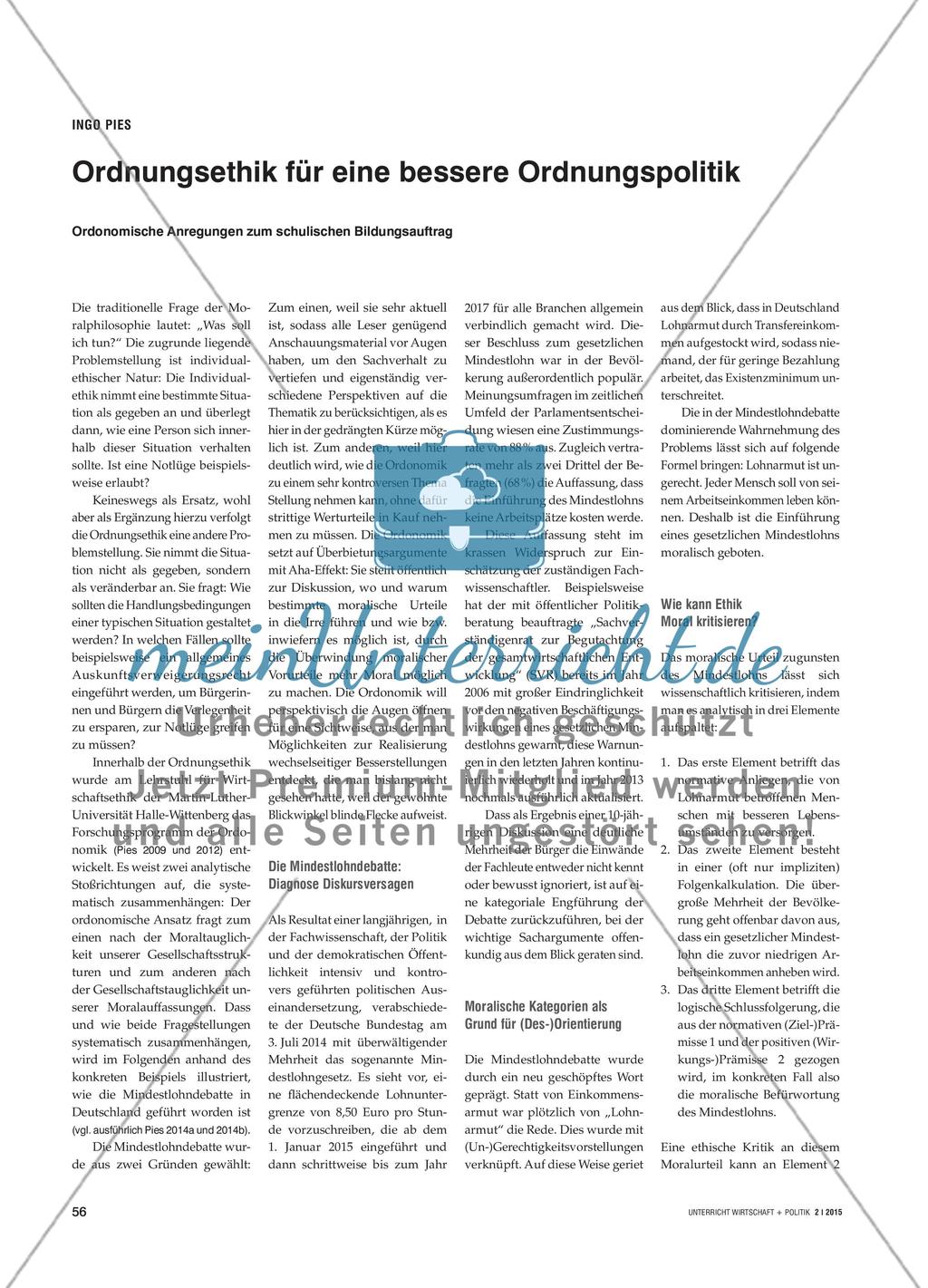 Ordnungsethik für eine bessere Ordnungspolitik - Ordonomische Anregungen zum schulischen Bildungsauftrag Preview 1