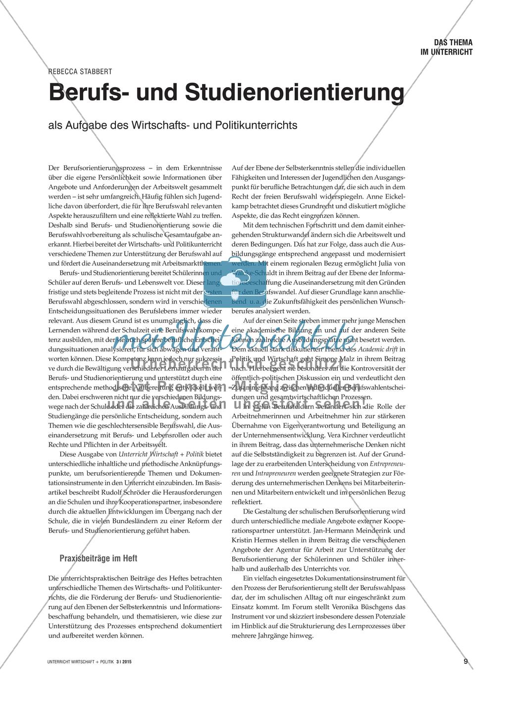 Berufs- und Studienorientierung - als Aufgabe des Wirtschafts- und Politikunterrichts Preview 1