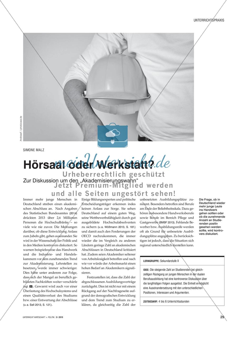 Hörsaal oder Werkstatt? - Zur Diskussion um den „Akademisierungswahn“ Preview 1