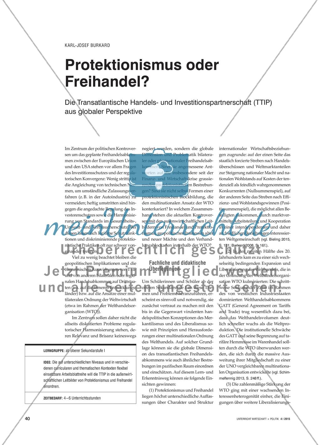 Protektionismus oder Freihandel? - Die Transatlantische Handels- und Investitionspartnerschaft (TTIP) aus globaler Perspektive Preview 1