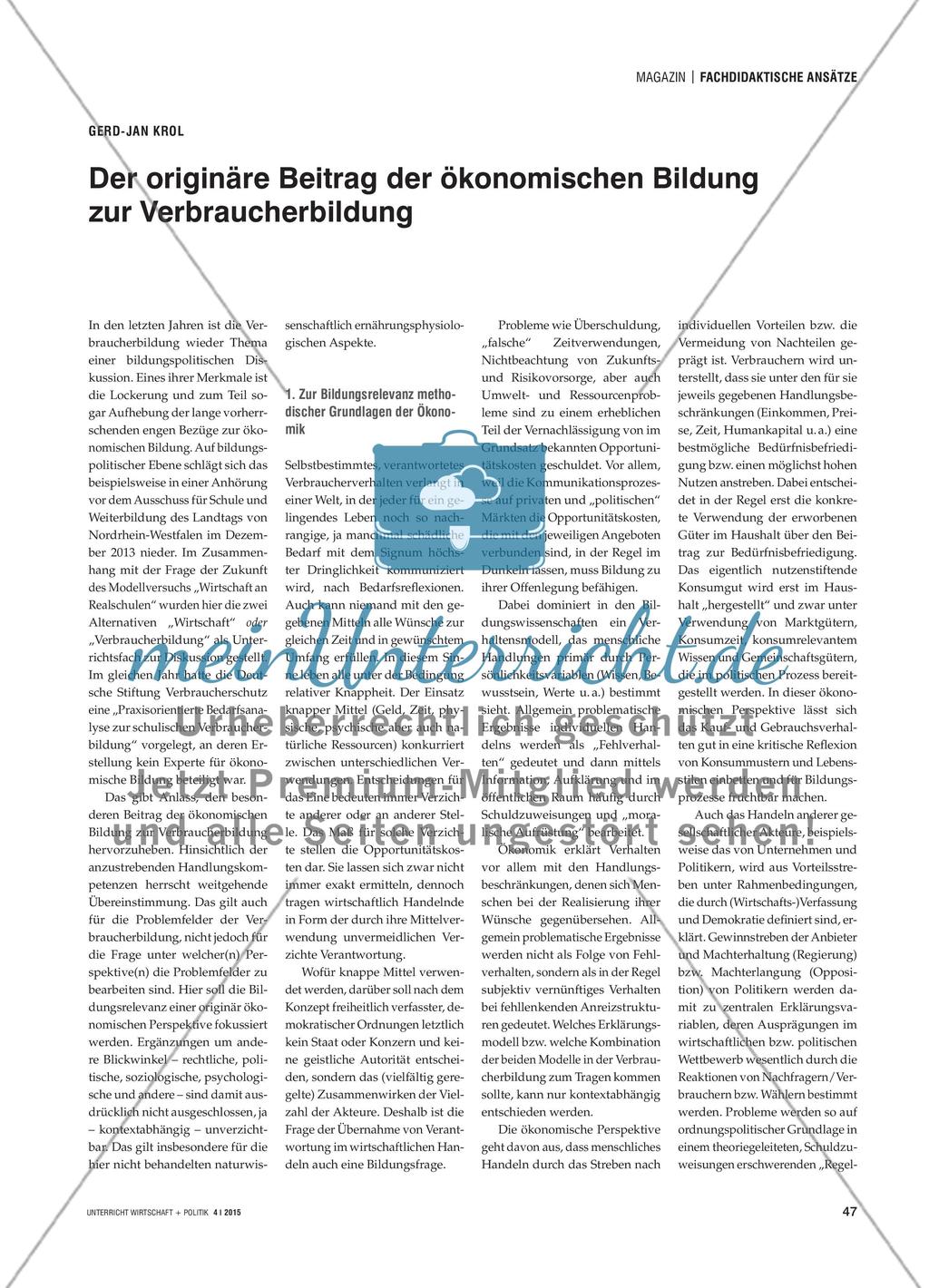 Der originäre Beitrag der ökonomischen Bildung zur Verbraucherbildung Preview 1