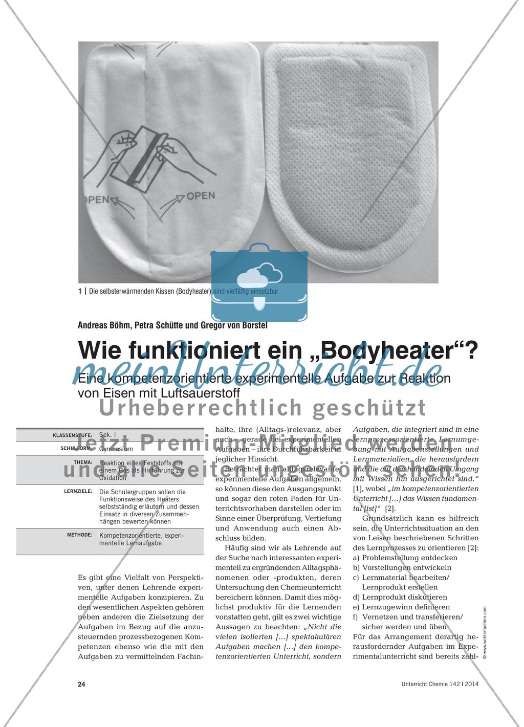 Wie funktioniert ein „Bodyheater“? - Eine kompetenzorientierte experimentelle Aufgabe zur Reaktion von Eisen mit Luftsauerstoff Preview 1