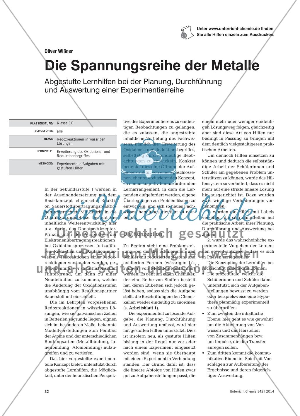 Die Spannungsreihe der Metalle Preview 1