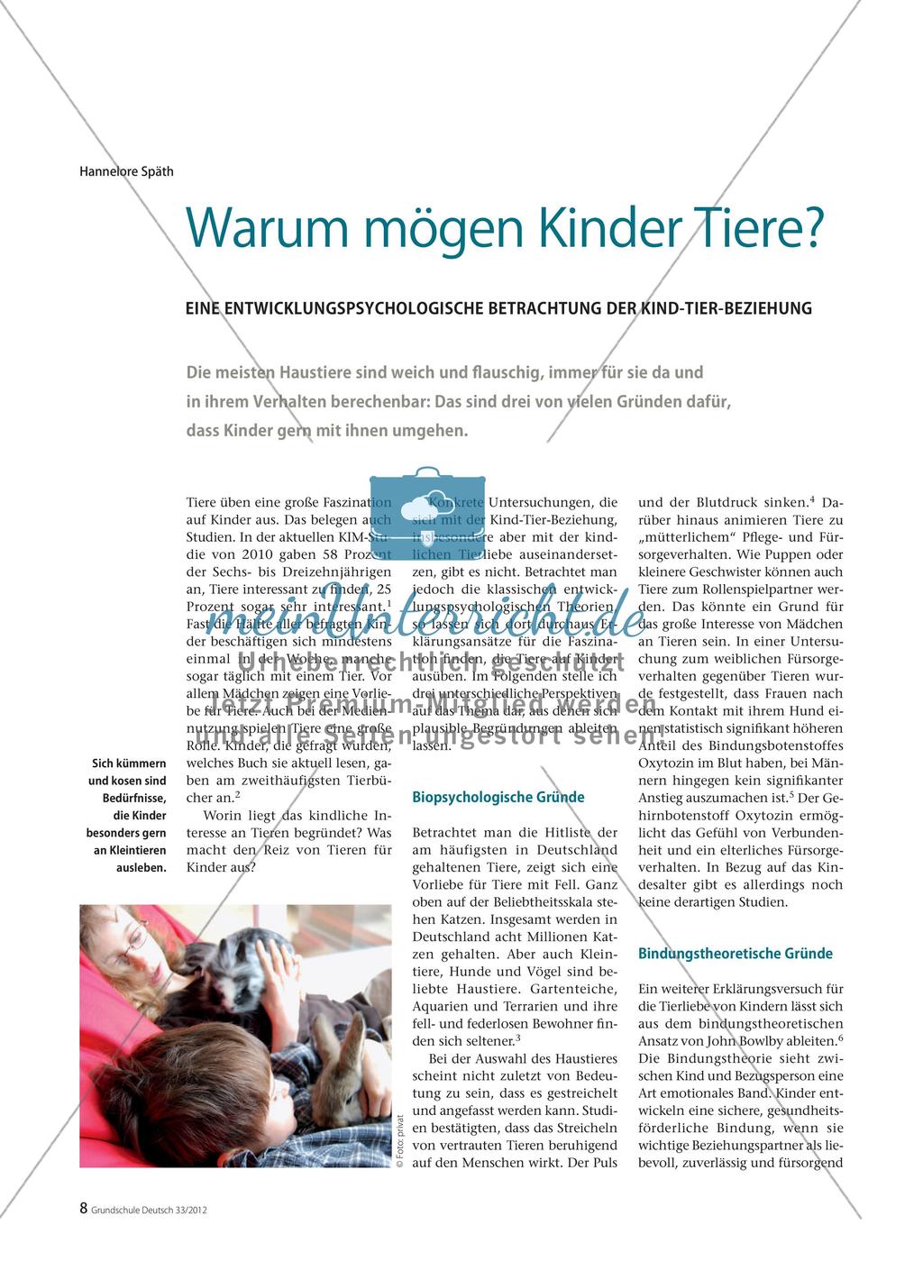 Warum mögen Kinder Tiere? - Eine entwicklungspsychologische Betrachtung der Kind-Tier-Beziehung Preview 1