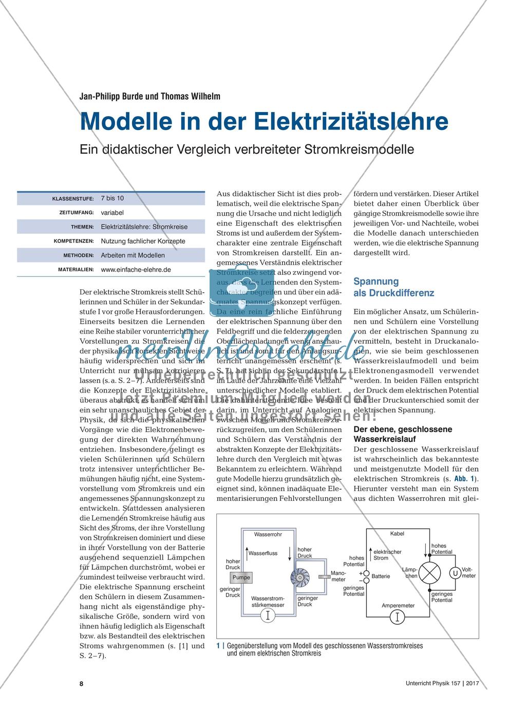 Modelle in der Elektrizitätslehre - Ein didaktischer Vergleich verbreiteter Stromkreismodelle Preview 1