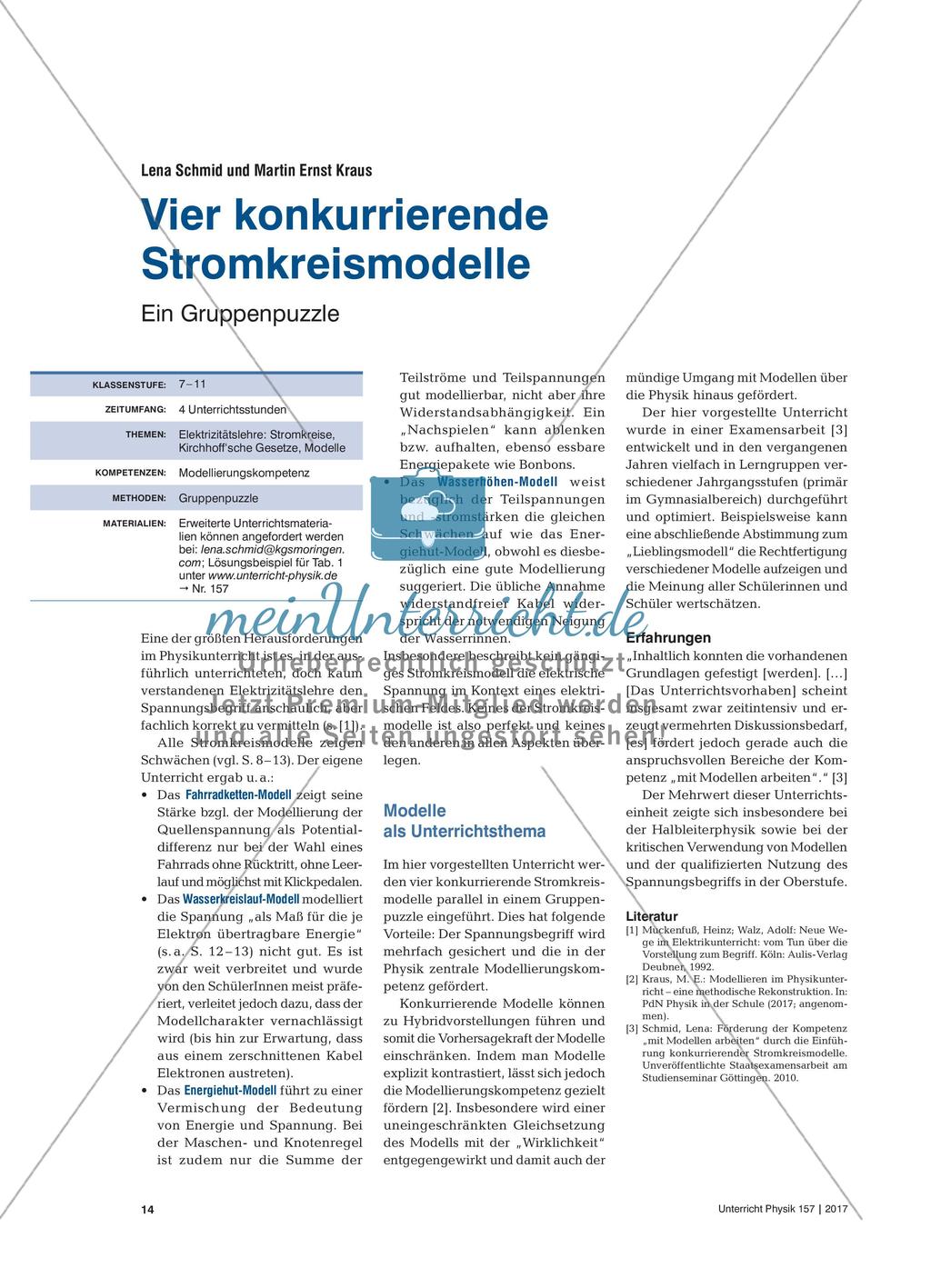 Vier konkurrierende Stromkreismodelle - Ein Gruppenpuzzle Preview 1