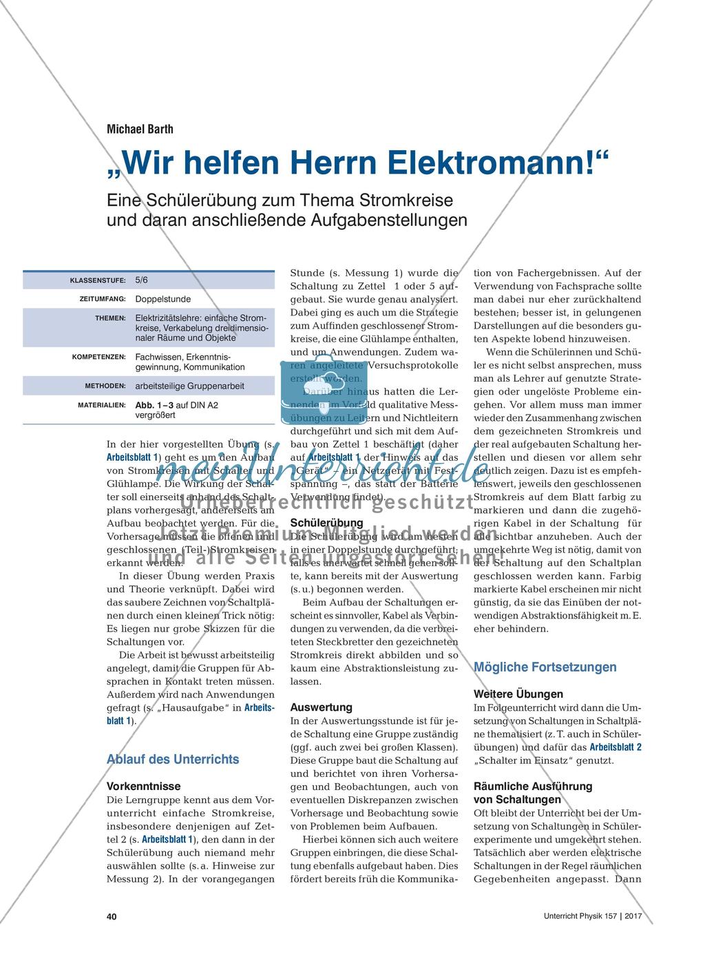 „Wir helfen Herrn Elektromann!“ - Eine Schülerübung zum Thema Stromkreise und daran anschließende Aufgabenstellungen Preview 1