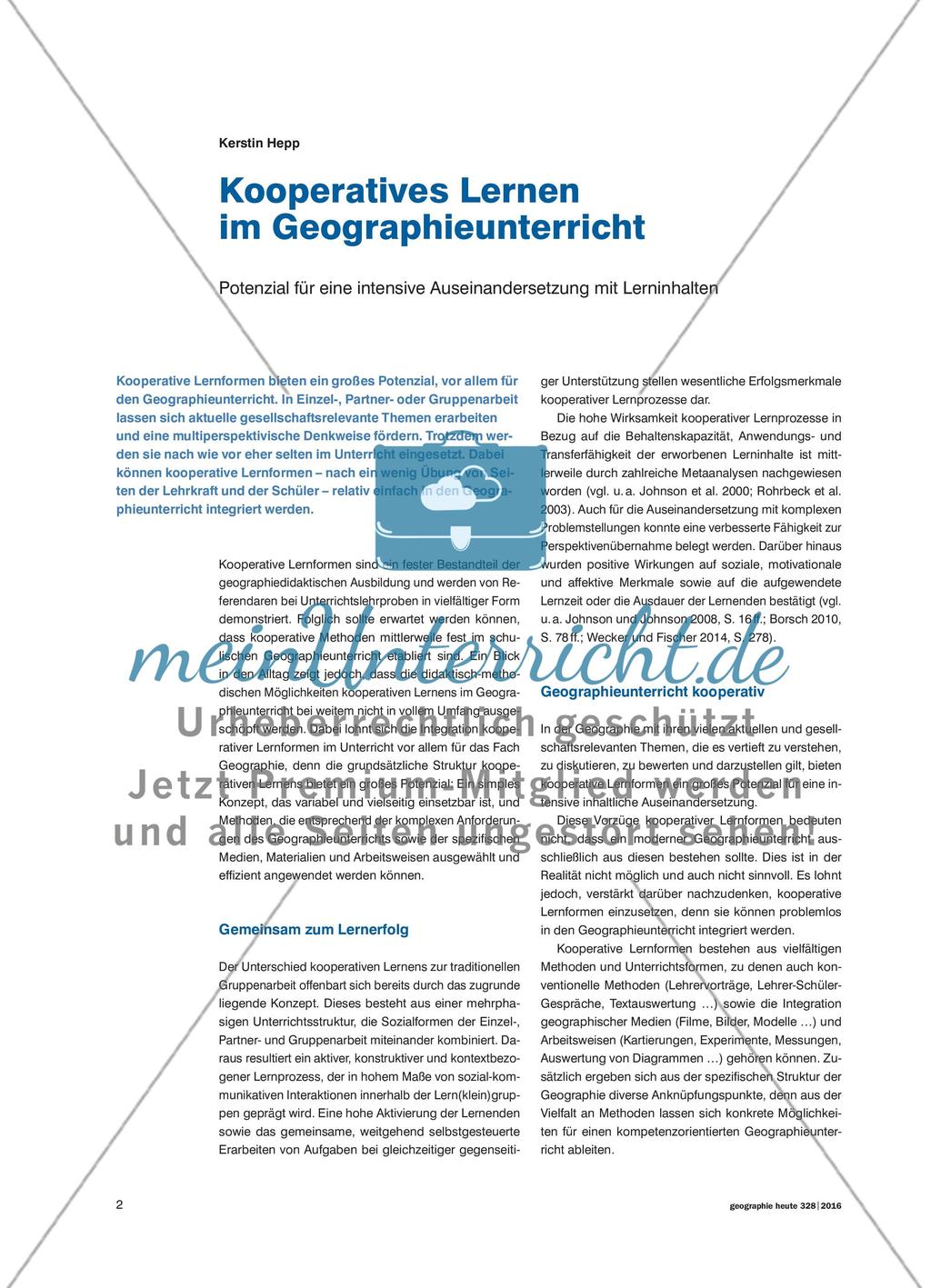 Kooperatives Lernen im Geographieunterricht - Potenzial für eine intensive Auseinandersetzung mit Lerninhalten Preview 1