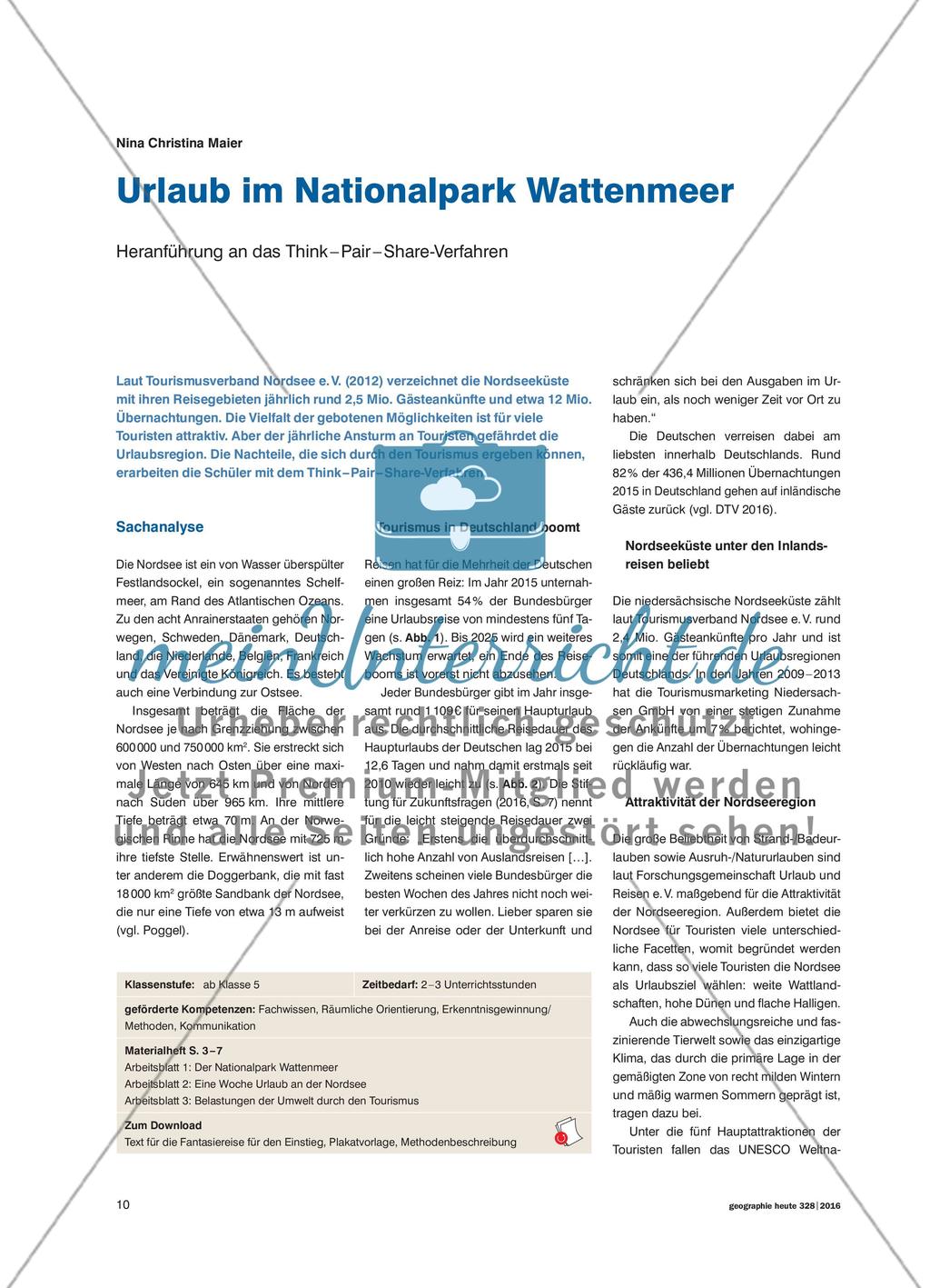 Urlaub im Nationalpark Wattenmeer: Heranführung an das Think – Pair – Share-Verfahren Preview 1