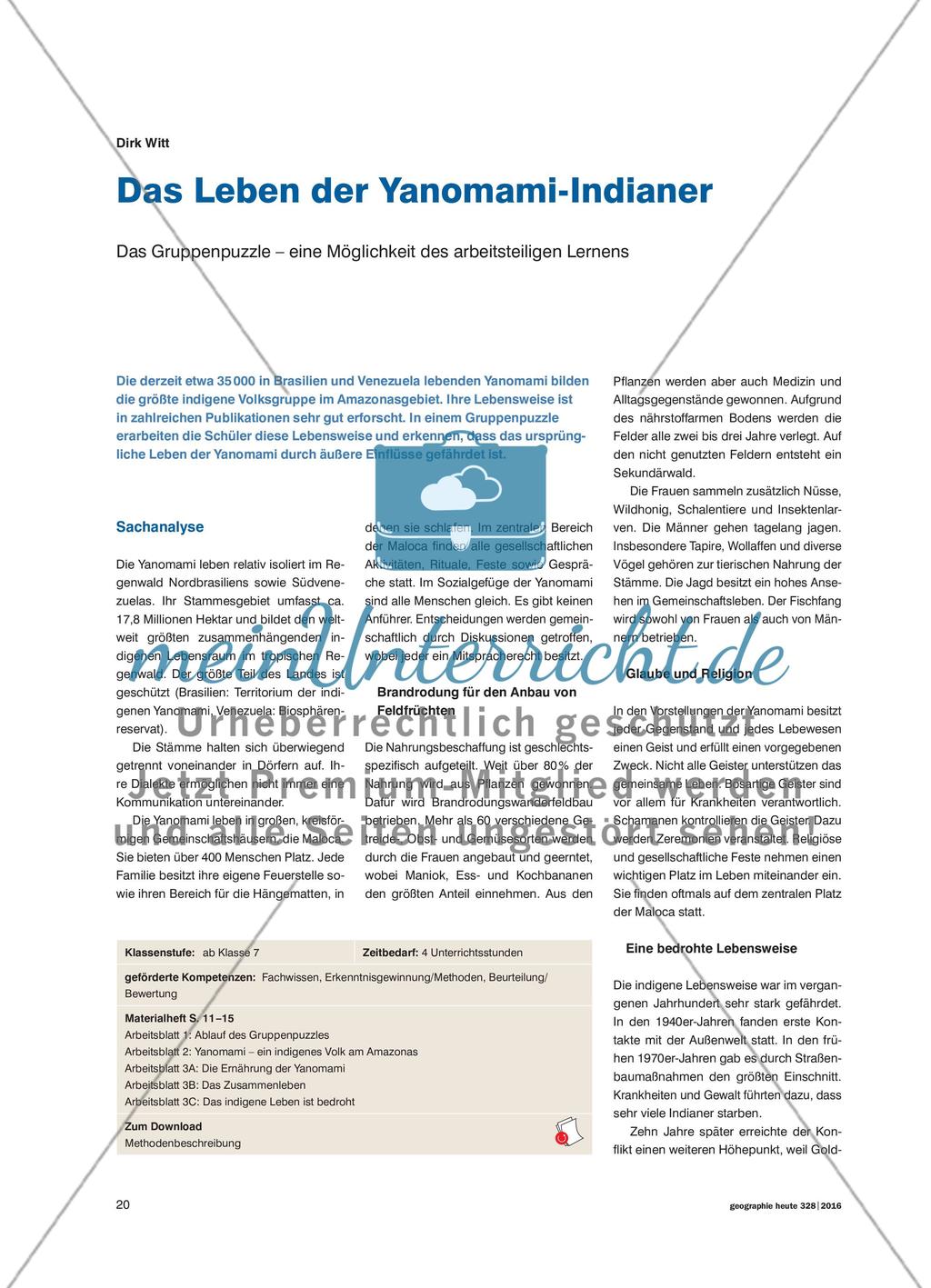 Das Leben der Yanomami-Indianer: Das Gruppenpuzzle – eine Möglichkeit des arbeitsteiligen Lernens Preview 1