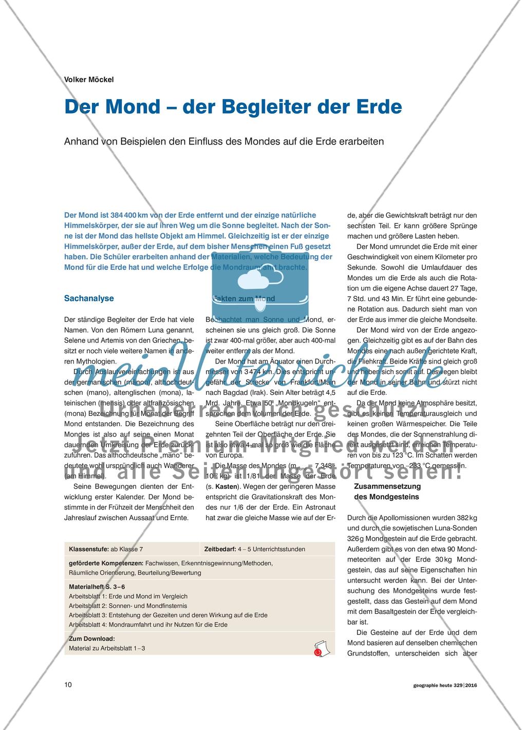 Der Mond – der Begleiter der Erde: Anhand von Beispielen den Einfluss des Mondes auf die Erde erarbeiten Preview 1