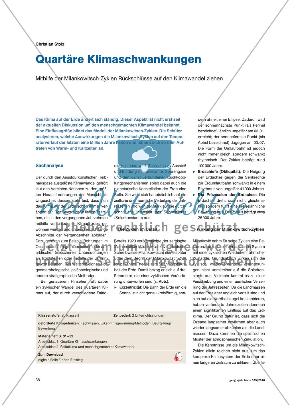 Quartäre Klimaschwankungen - Mithilfe der Milankowitsch-Zyklen Rückschlüsse auf den Klimawandel ziehen Preview 1
