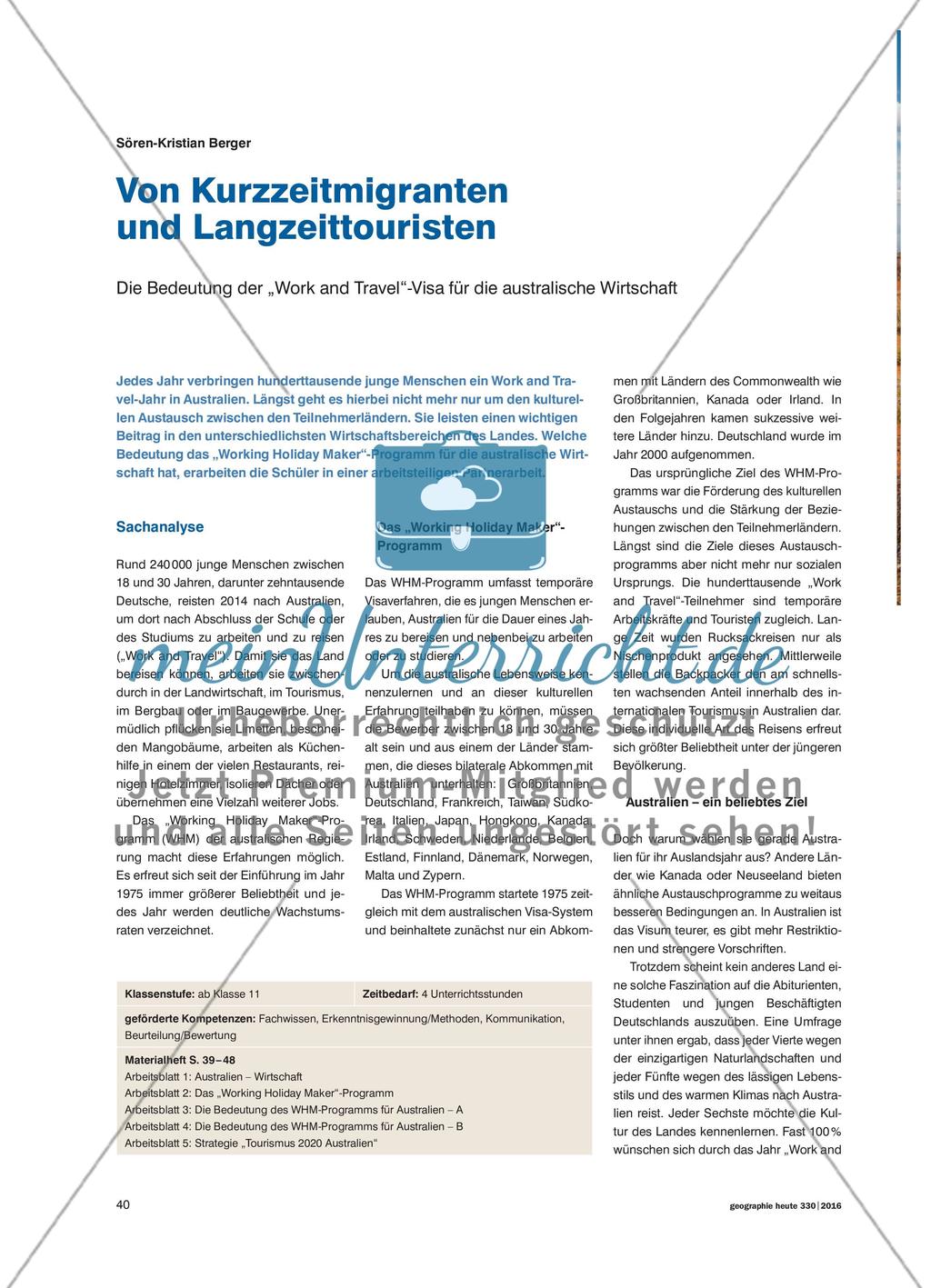 Von Kurzzeitmigranten und Langzeittouristen - Die Bedeutung der „Work and Travel“-Visa für die australische Wirtschaft Preview 1