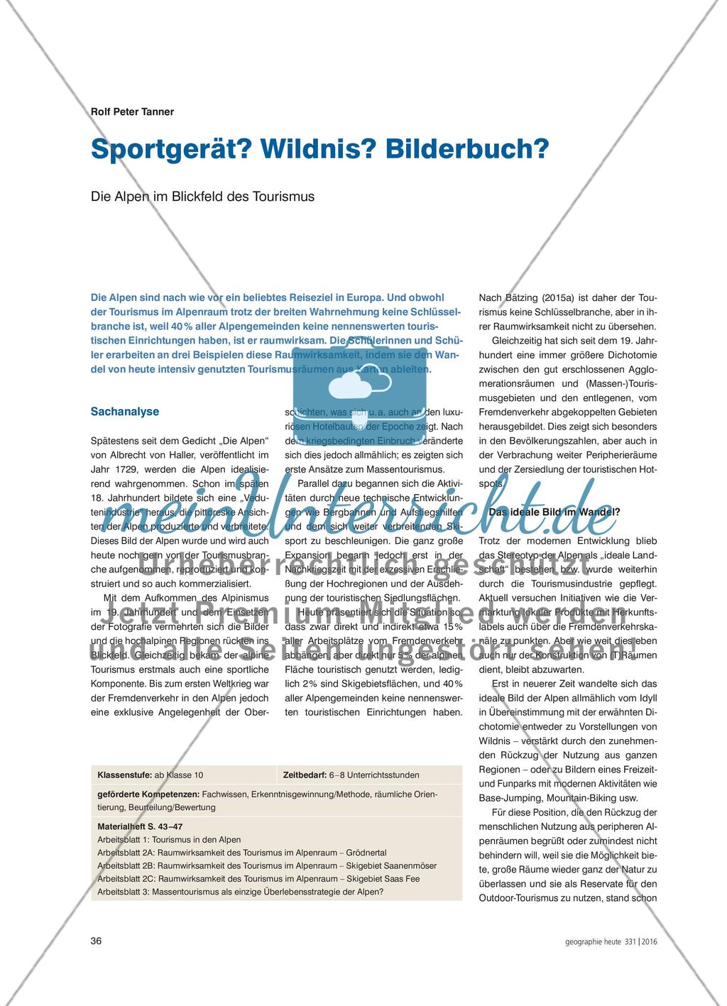 Sportgerät? Wildnis? Bilderbuch? - Die Alpen im Blickfeld des Tourismus Preview 1