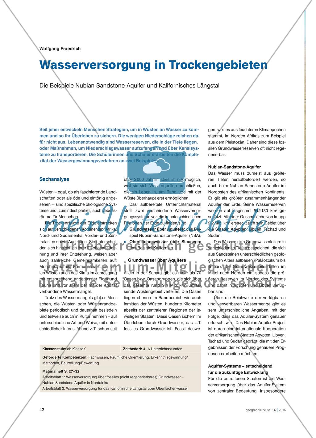 Wasserversorgung in Trockengebieten - Die Beispiele Nubian-Sandstone-Aquifer und Kalifornisches Längstal Preview 1