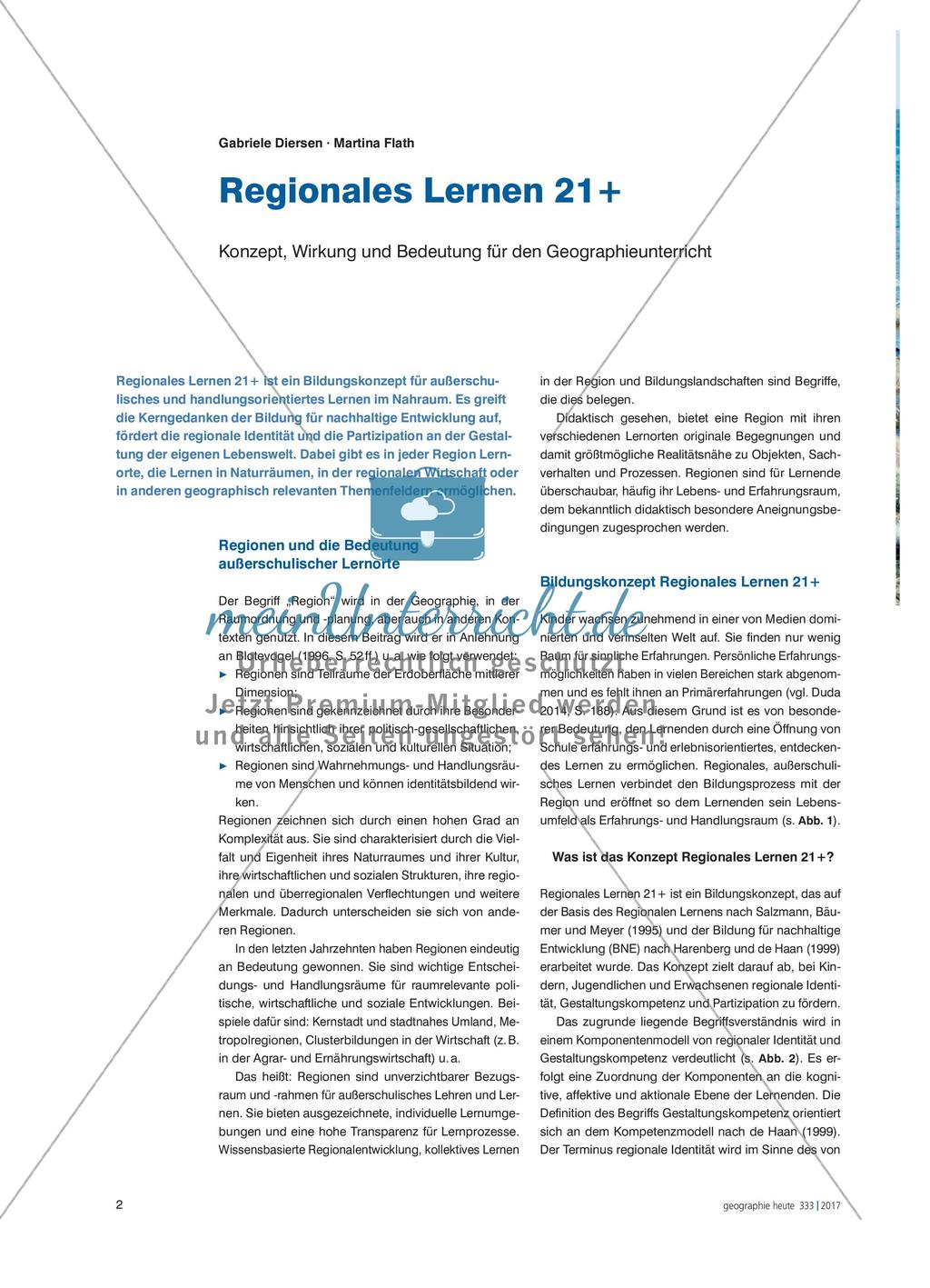 Regionales Lernen 21+ - Konzept, Wirkung und Bedeutung für den Geographieunterricht Preview 1