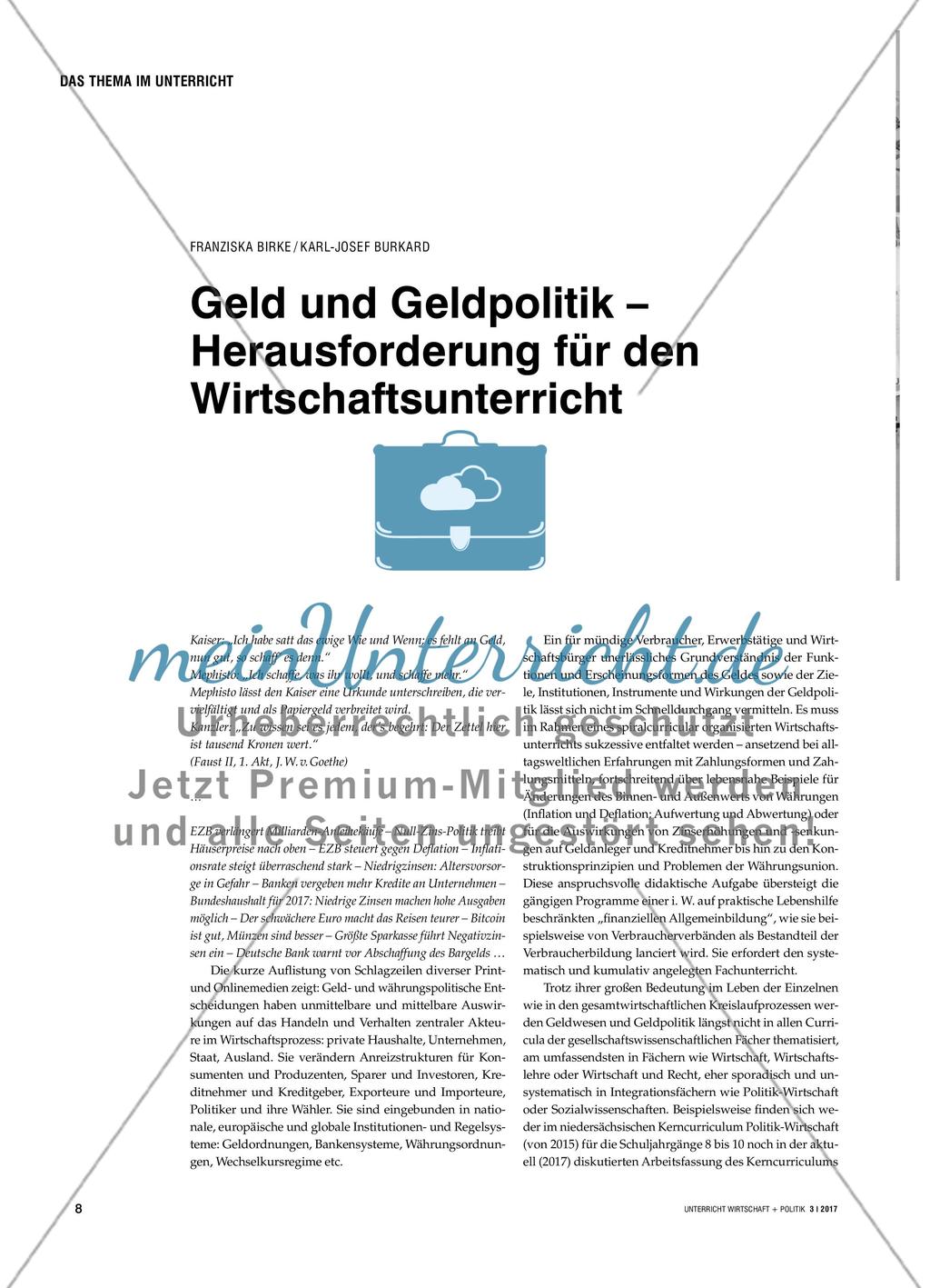 Geld und Geldpolitik – Herausforderung für den Wirtschaftsunterricht Preview 1