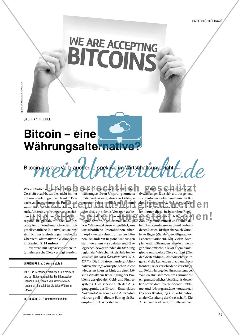 Bitcoin – eine Währungsalternative?: Bitcoin aus der Verbraucherperspektive im Wirtschaftsunterricht Preview 1