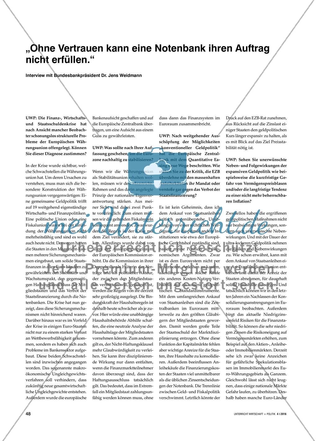 „Ohne Vertrauen kann eine Notenbank ihren Auftrag nicht erfüllen.“ - Interview mit Bundesbankpräsident Dr. Jens Weidmann Preview 1