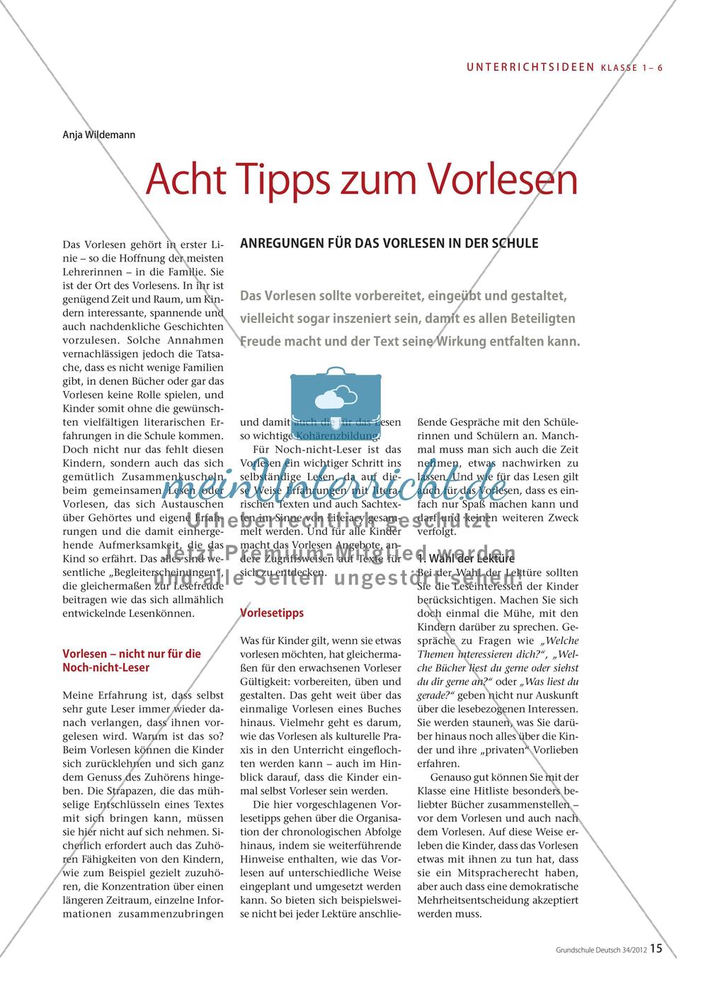 Acht Tipps zum Vorlesen - Anregungen für das Vorlesen in der Schule Preview 1