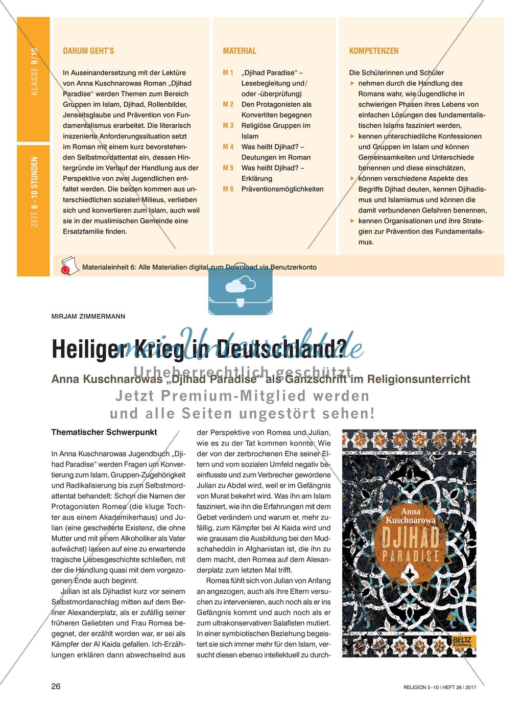 Heiliger Krieg in Deutschland? - Anna Kuschnarowas „Djihad Paradise“ als Ganzschrift im Religionsunterricht Preview 1