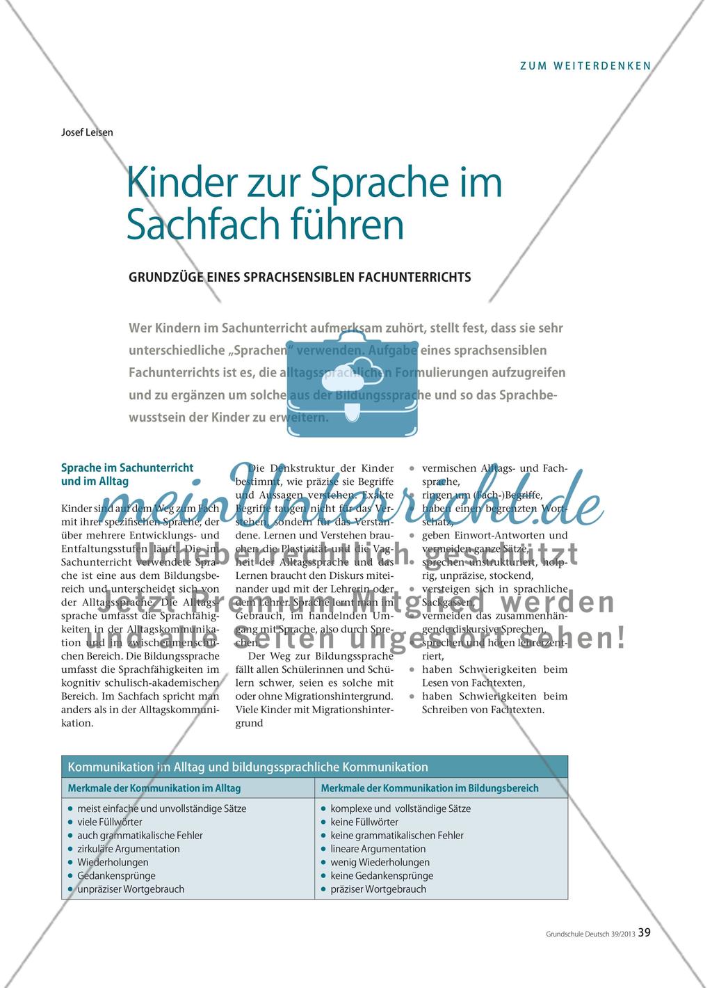 Kinder zur Sprache im Sachfach führen - Grundzüge eines sprachsensiblen Fachunterrichts Preview 1