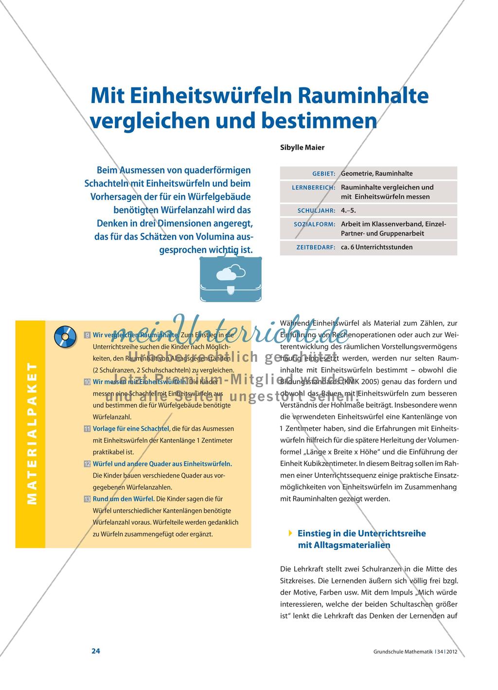 Mit Einheitswürfeln Rauminhalte vergleichen und bestimmen Preview 1