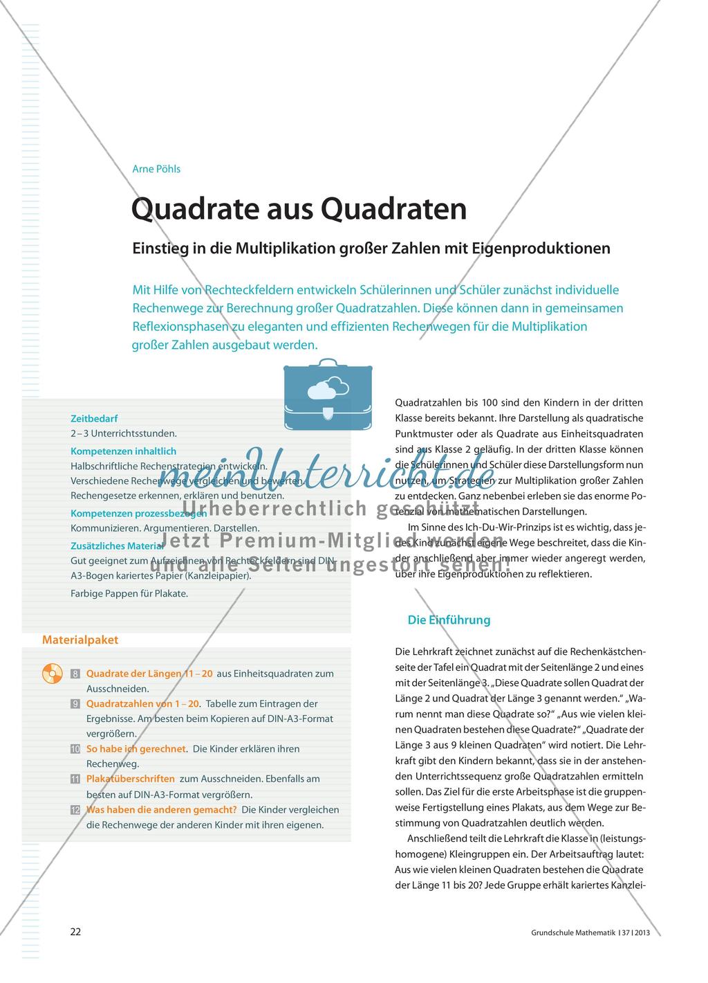 Quadrate aus Quadraten - Einstieg in die Multiplikation großer Zahlen mit Eigenproduktionen Preview 1
