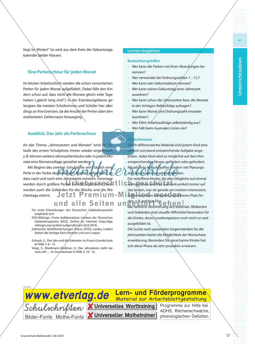 Das Jahr als Perlenschnur - Ein Unterrichtsvorhaben im inklusiven Unterricht Preview 4