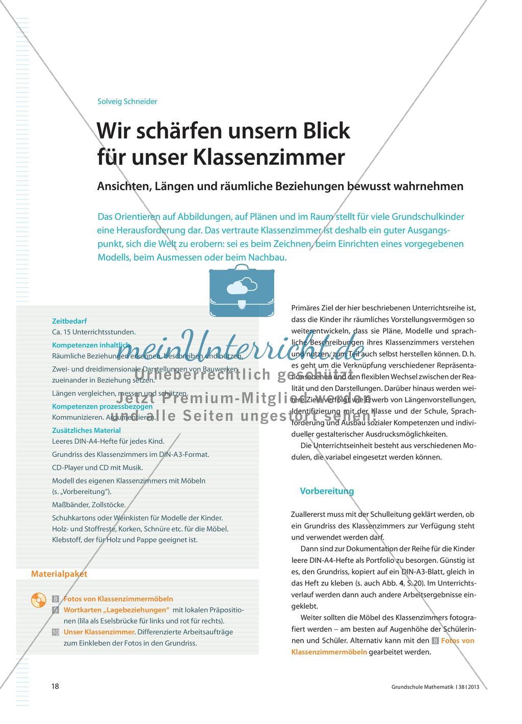 Wir schärfen unsern Blick für unser Klassenzimmer - Ansichten, Längen und räumliche Beziehungen bewusst wahrnehmen Preview 1