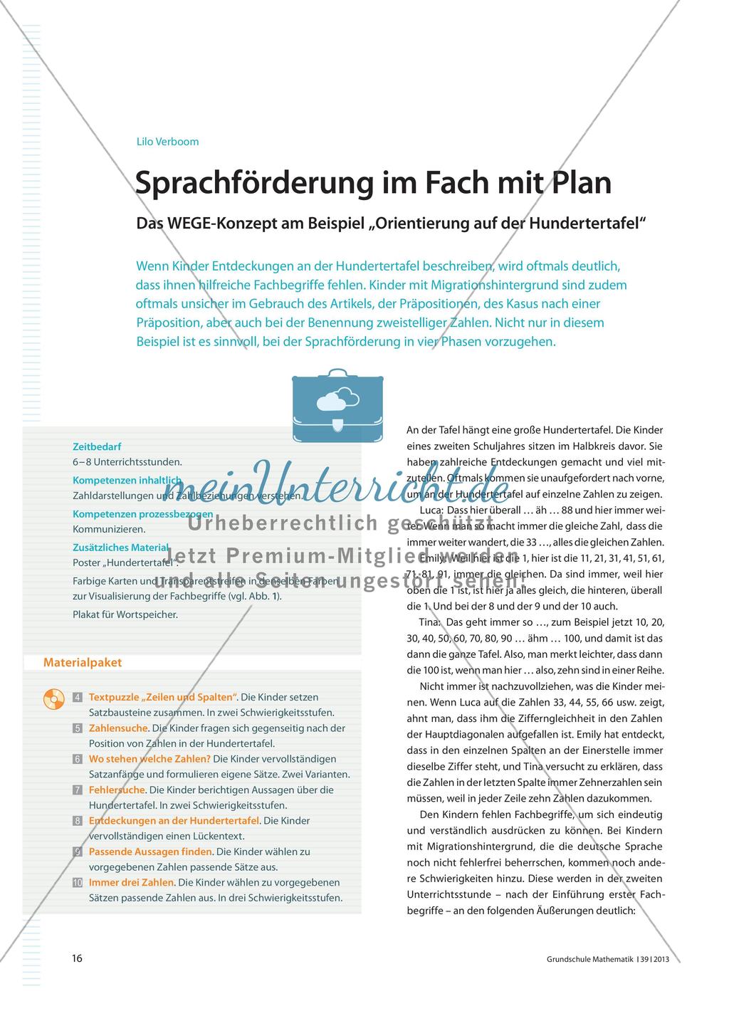 Sprachförderung im Fach mit Plan - Das WEGE-Konzept am Beispiel „Orientierung auf der Hundertertafel“ Preview 1