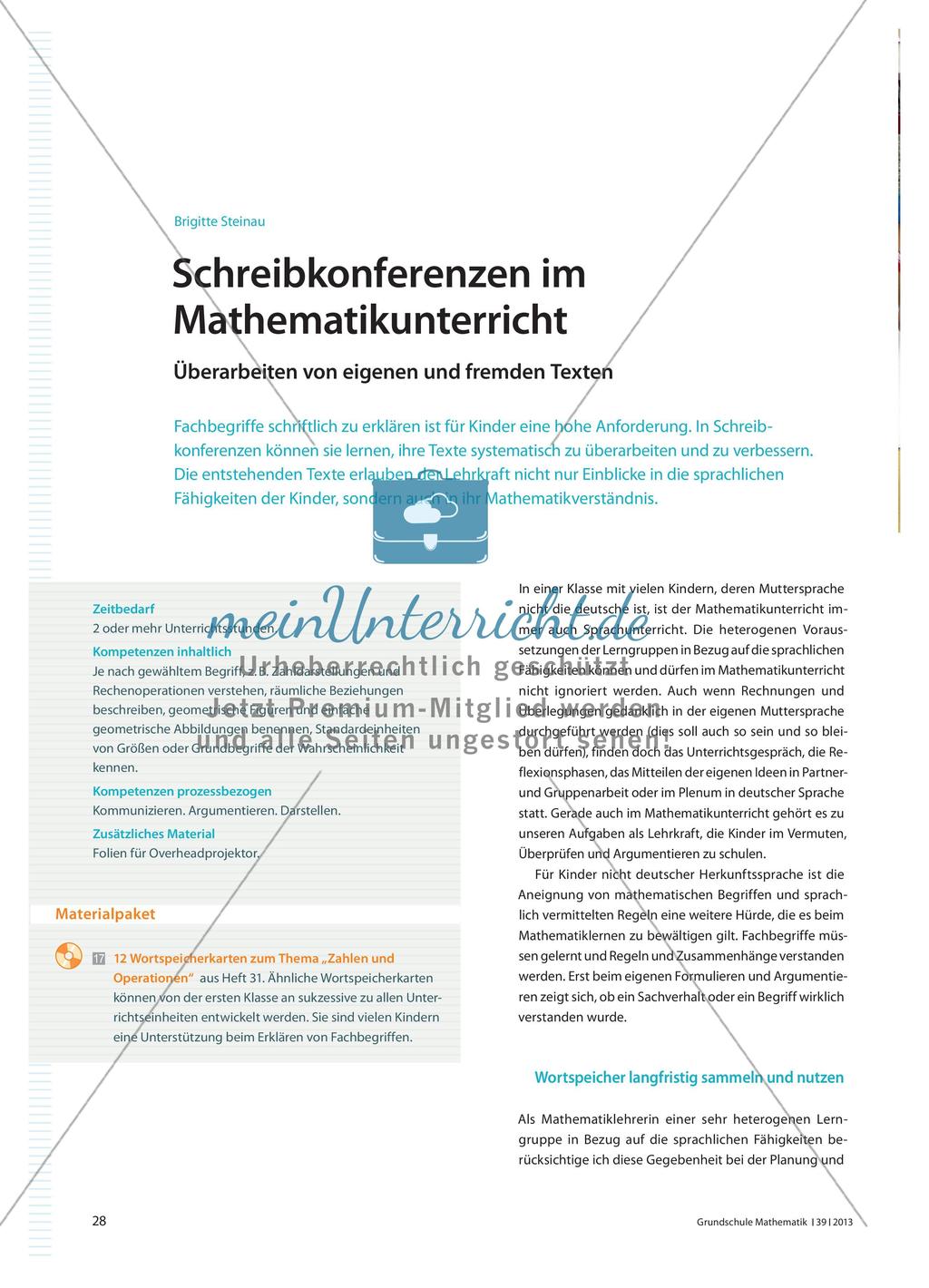 Schreibkonferenzen im Mathematikunterricht - Überarbeiten von eigenen und fremden Texten Preview 1