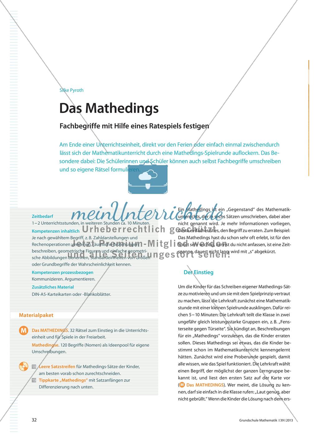 Das Mathedings - Fachbegriffe mit Hilfe eines Ratespiels festigen Preview 1